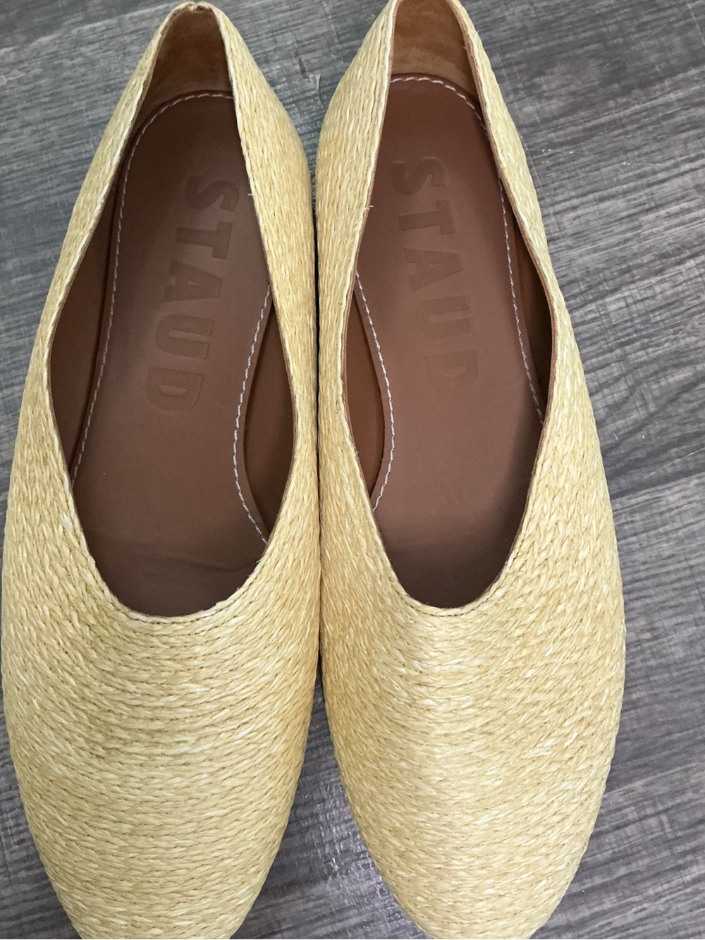 STAUD Natural Alba Raffia Ballet Slip-On Flats in Straw Women’s Size 10